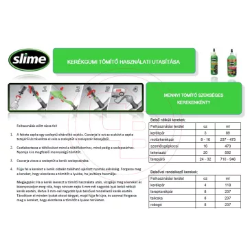   SLIME defektmegelőző és javító folyadék- max70km/h- tömlő nélküli kerékhez (946 ml)