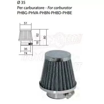 Levegőszűrő-TUNING 35mm H62mm RACING RMS