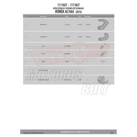 Kiegészítő szett oldaldoboz tartóhoz Honda NC 700 S (12-13) / Honda NC 750 S (14-15) / Honda NC 700 X (12-13) / Honda NC 750 X (14-15) GIVI