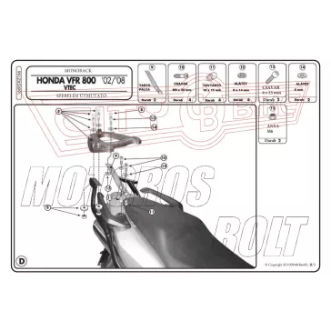 Csomagtartó alap Honda VFR 800 VTECH (02-11) GIVI
