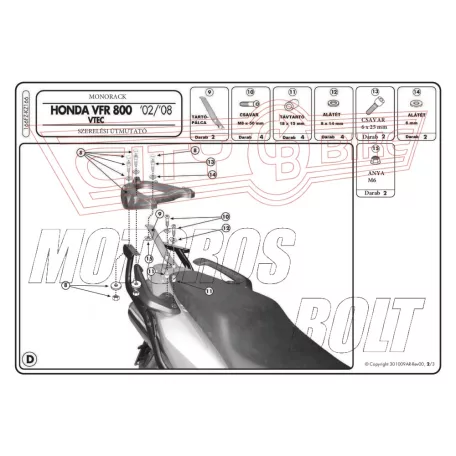 Csomagtartó alap Honda VFR 800 VTECH (02-11) GIVI