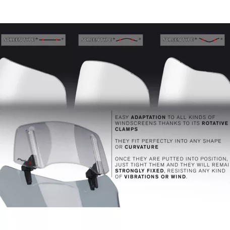 Puig 20764 szélvédő magasító / füst színű – Állítható dőlésszög és magasság, 300×130 mm, fúrás nélkül felszerelhető