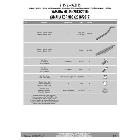 Csomagtartó alap YAMAHA MT-09 (13-16) / Yamaha XSR 900 (2016-2018) GIVI
