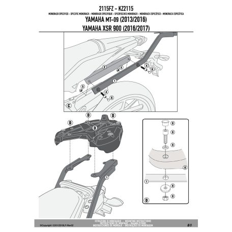 Csomagtartó alap YAMAHA MT-09 (13-16) / Yamaha XSR 900 (2016-2018) GIVI