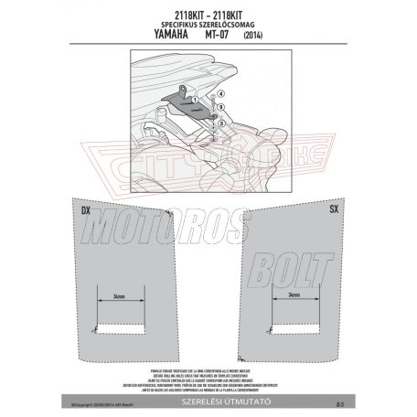 Kiegészítő szett oldaldoboz tartóhoz YAMAHA MT-07 (14-17) GIVI