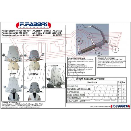 Plexi-szélvédő Piaggio Liberty, Vespa LX 50-200ccm 2003-2010 Fabbri - TARTÓVAL