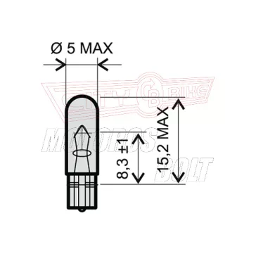 Izzó 12V 1,2W T5 üvegfoglalat RMS W2x4,6d