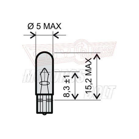 Izzó 12V 1,2W T5 üvegfoglalat fehér RMS W2x4,6d