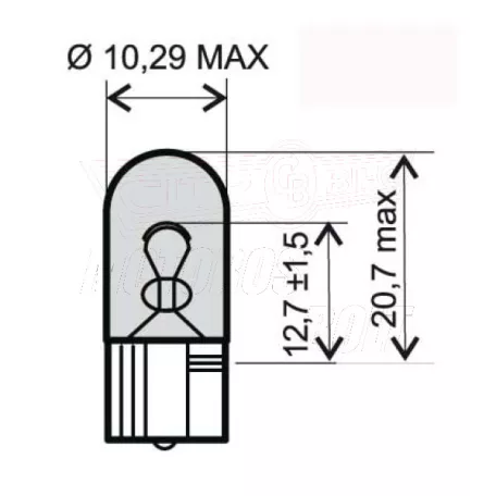 Izzó 12V 5W T10 üvegfoglalat sárga RMS