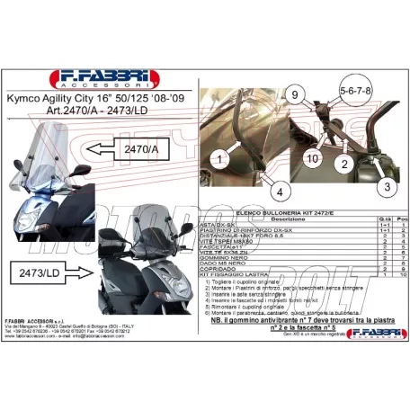 Plexi-szélvédő Kymco Agility R16 50-150ccm 2008-tól FABBRI - TARTÓVAL