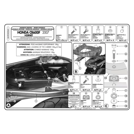Csomagtartó alap Honda Hornet 600 / Hornet 600 ABS (07-10) GIVI
