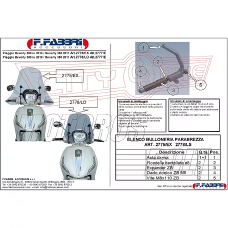 Plexi-szélvédő Piaggio Beverly 125/300/350ccm 2010-től Fabbri - TARTÓVAL