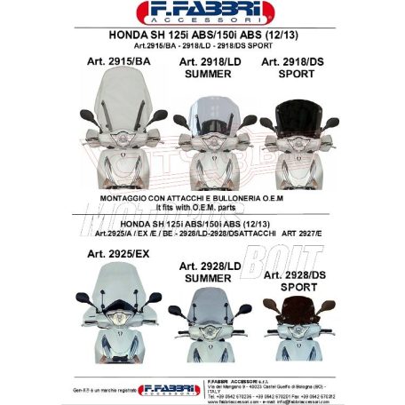 Plexi-szélvédő Honda SH 125i-150i ccm 2013-2016 Fabbri füst színű - TARTÓVAL