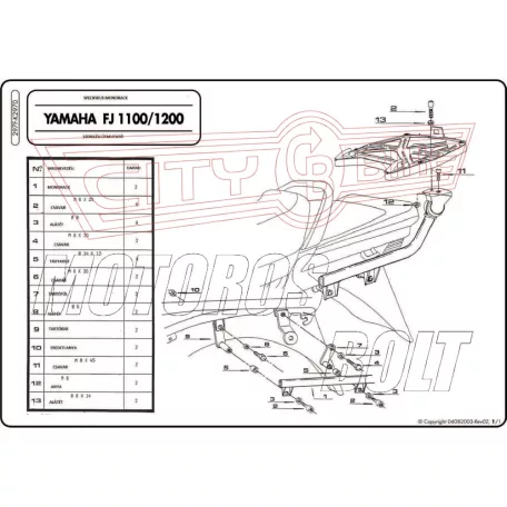 Csomagtartó alap Yamaha FJ 1100 / Yamaha FJ 1200 (87-99) GIVI
