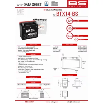 Akkumulátor BS BTX14-BS 12V 12AH 200A(EN)