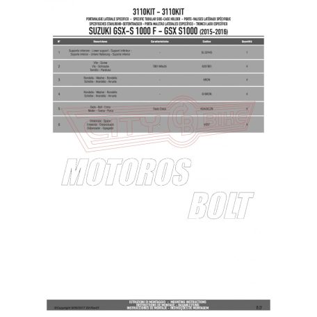 Kiegészítő szett csomagtartó alaphoz Suzuki GSX S1000F / GSX S1000 (2015-2018) / SUZUKI GSX S1000 (21 > 24) GIVI