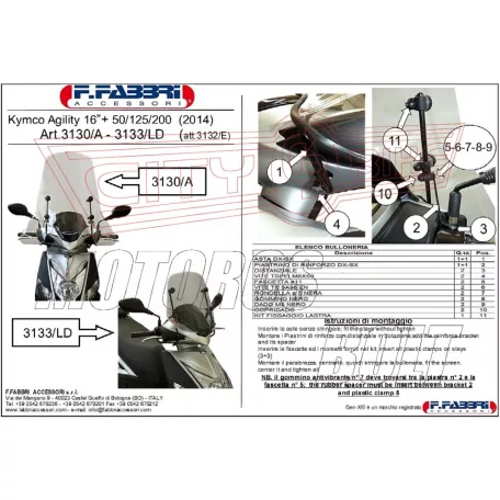 Plexi-szélvédő Kymco Agility 16+ 50-200ccm 2014-től Fabbri - TARTÓVAL