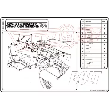   Csomagtartó alap Yamaha XJ 600 Diversion (91-95) / Yamaha XJ 600 Diversion (96-03) / Yamaha XJ 600 Diversion N (96-99) GIVI