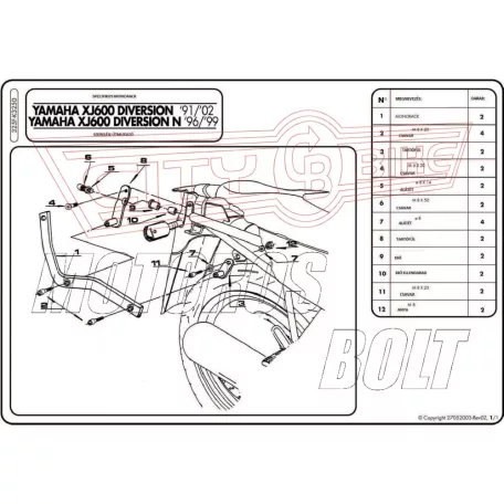 Csomagtartó alap Yamaha XJ 600 Diversion (91-95) / Yamaha XJ 600 Diversion (96-03) / Yamaha XJ 600 Diversion N (96-99) GIVI