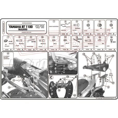 Csomagtartó alap Yamaha BT 1100 Bulldog (02-09) GIVI