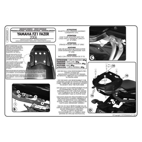 Csomagtartó alap Yamaha FZ1 Fazer 1000 (06-15) GIVI