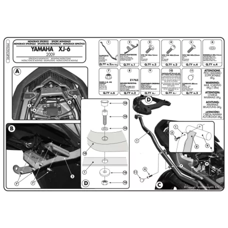 Csomagtartó alap Yamaha XJ6 / XJ6 Diversion / XJ6 Diversion F 600 (09-13) / Yamaha XJ6 600 (13-15) GIVI