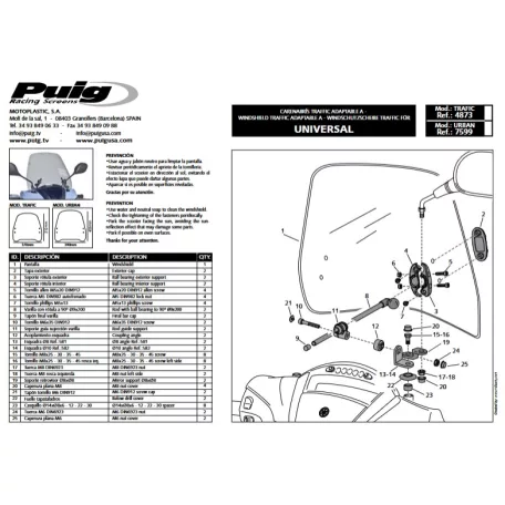 Plexi-univerzális PUIG robogóra TRAFFIC 31mag*37sz