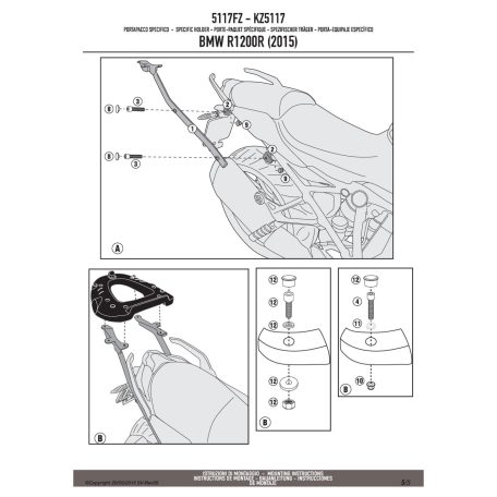 Csomagtartó alap BMW R 1200 R (2015-2018) / BMW R 1200 RS (2015-2018) / BMW R 1250 R (2019 > 2024) / BMW RS 1250 R (2019 > 2022)GIVI