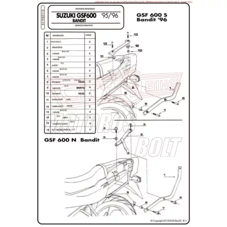 Csomagtartó alap Suzuki GSF 600 Bandit / S (96-99) / GSF 1200 Bandit (96-99) GIVI