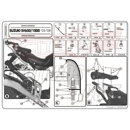 Csomagtartó alap Suzuki SV 650 / SV 650 S (03-08) / Suzuki SV 1000 / SV 1000 S (03-08) GIVI