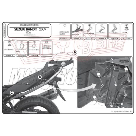 Csomagtartó alap Suzuki GSF 650 Bandit / GSF 650 Bandit S K9-L0-L1-L2-L3-L4 (09-15) GIVI