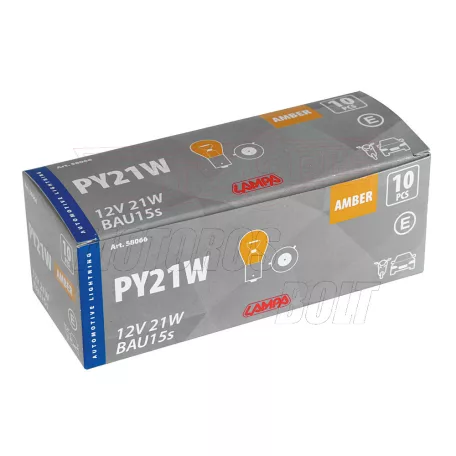 Izzó 12V 21W BAU15S 130fok sárga LAMPA