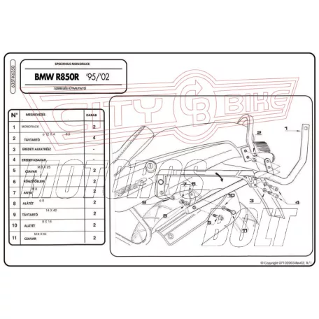 Csomagtartó alap BMW R 850 R (95-02) / BMW R 1100 R (95-01) GIVI