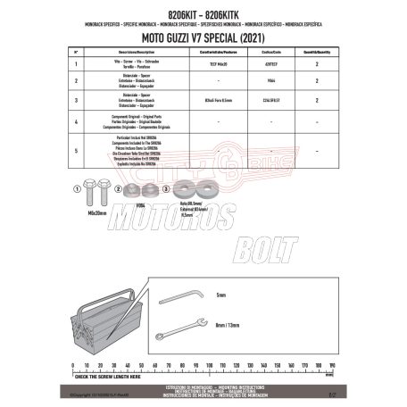 Kiegészítő szett csomagtartóhoz  MOTO GUZZI  V7 850 STONE / SPECIAL (21 > 24) motorokhoz GIVI