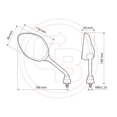 Tükör Lampa TORI menet M8x1,25 jobb (1pár)