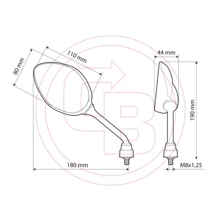 Tükör Lampa TORI menet M8x1,25 jobb (1pár)
