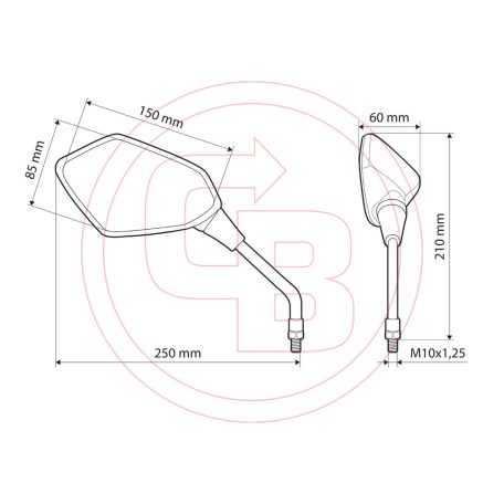 Tükör Lampa KABA menet M10x1,25 jobb (1pár)