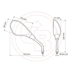 Tükör Lampa DIKE menet M10x1,25 jobb (1pár)