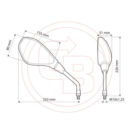Tükör Lampa DIKE menet M10x1,25 jobb (1pár)