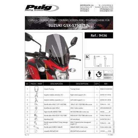 Plexi-szélvédő Suzuki GSX S750 (2017-2021) PUIG füst színű