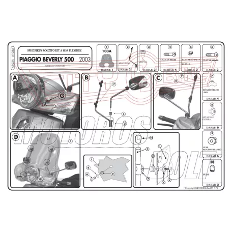 Plexi-szélvédő TARTÓ Piaggio Beverly Tourer 125-250-300-400 (08-10) / Piaggio Beverly 500 (03-07) GIVI