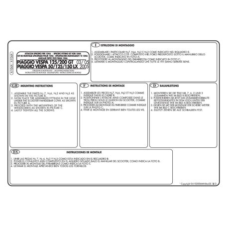 Plexi-szélvédő TARTÓ Piaggio Vespa LX 50-125-150 (05-14) / Piaggio Vespa 125-200 Granturismo (03-08) / Piaggio Vespa GTS 125-250-300 (06-22) / Piaggio Vespa GTS125-150-300 Super (08-22) GIVI