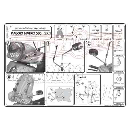 Plexi-szélvédő TARTÓ Piaggio Beverly Tourer 125-250-300-400 (08-10) / Piaggio Beverly 500 (03-07) GIVI