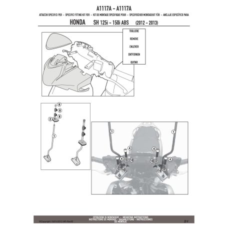 Plexi-szélvédő TARTÓ Honda SH 125I-150I ABS (12-16) GIVI