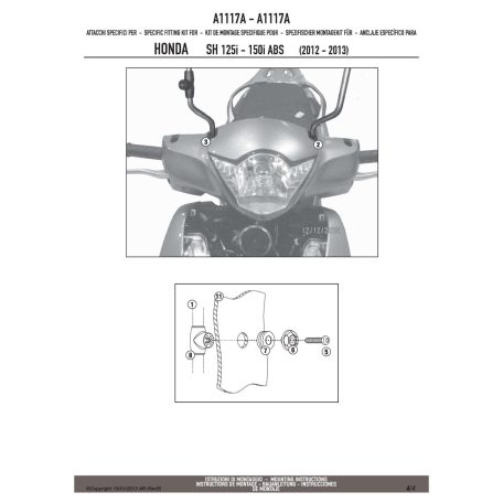 Plexi-szélvédő TARTÓ Honda SH 125I-150I ABS (12-16) GIVI