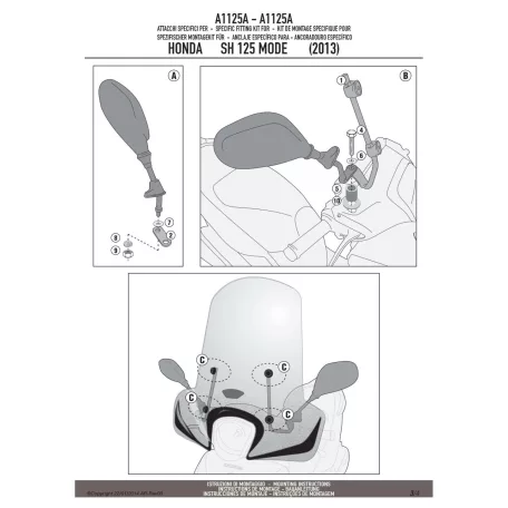 Plexi-szélvédő TARTÓ HONDA SH MODE 125 (13-20) GIVI