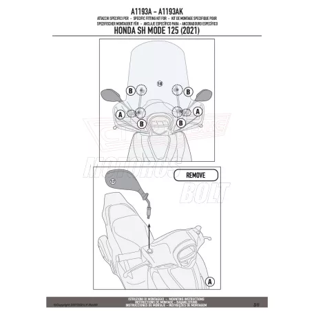 Plexi-szélvédő TARTÓ HONDA SH MODE (21-24) GIVI