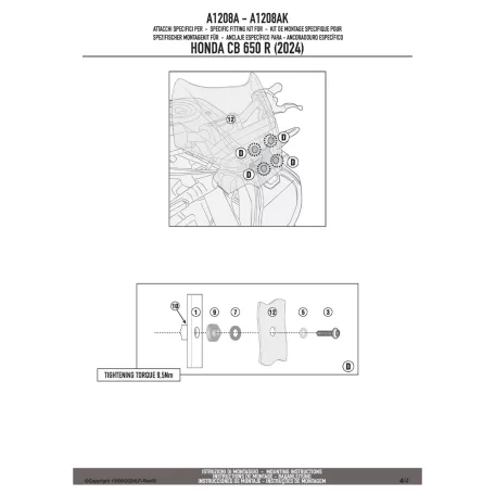 Rögzítő készlet GIVI szélvédőhöz (HONDA CB 650 R 2024-2025)