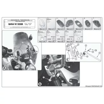 Plexi-szélvédő TARTÓ BMW R 1200 R (06-10) GIVI