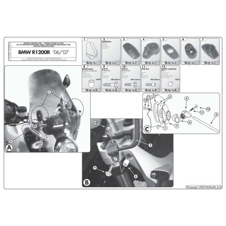 Plexi-szélvédő TARTÓ BMW R 1200 R (06-10) GIVI
